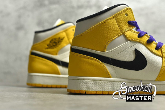 NIKE AIR JORDAN 1 MID SE LAKERS UNIVERSITY GOLD/PALE IVORY-COURT PURPLE-BLACK 852542-700