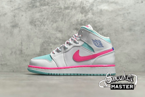 NIKE AIR JORDAN 1 MID GS DIGITAL PINK WHITE/DIGITAL PINK/AURORA GREEN/SOAR 555112-102