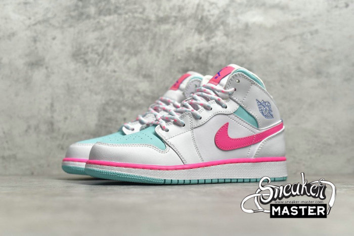 NIKE AIR JORDAN 1 MID GS DIGITAL PINK WHITE/DIGITAL PINK/AURORA GREEN/SOAR 555112-102