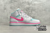 NIKE AIR JORDAN 1 MID GS DIGITAL PINK WHITE/DIGITAL PINK/AURORA GREEN/SOAR 555112-102