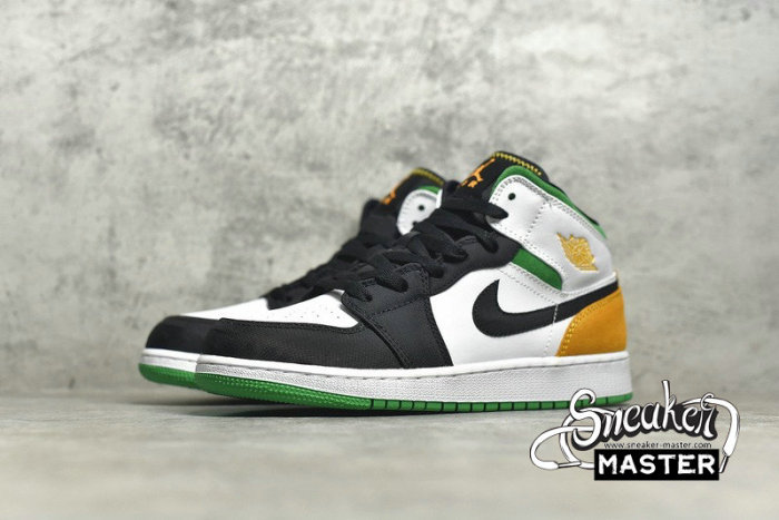 NIKE AIR JORDAN 1 MID SE GS OAKLAND WHITE/LASER ORANGE/BLACK/LUCKY GREEN BQ6931-101