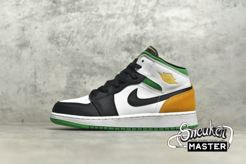 NIKE AIR JORDAN 1 MID SE GS OAKLAND WHITE/LASER ORANGE/BLACK/LUCKY GREEN BQ6931-101