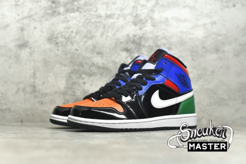 NIKE AIR JORDAN 1 MID SE MULTI PATENT BLACK/WHITE/MULTI-CLOR CV5276-001