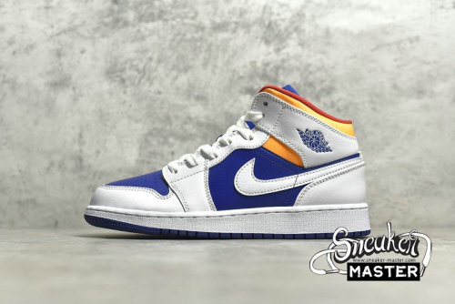 NIKE AIR JORDAN 1 MID GS WHITE/LASER ORANGE/DEEP ROYAL BLUE 554725-131