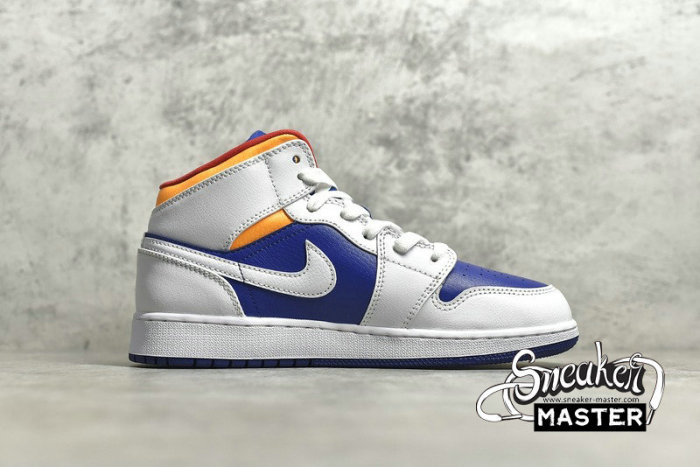NIKE AIR JORDAN 1 MID GS WHITE/LASER ORANGE/DEEP ROYAL BLUE 554725-131
