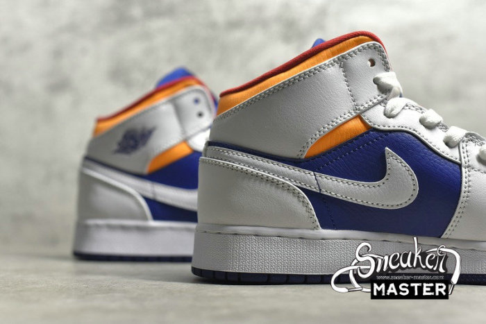 NIKE AIR JORDAN 1 MID GS WHITE/LASER ORANGE/DEEP ROYAL BLUE 554725-131