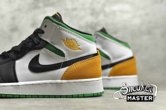 NIKE AIR JORDAN 1 MID SE GS OAKLAND WHITE/LASER ORANGE/BLACK/LUCKY GREEN BQ6931-101