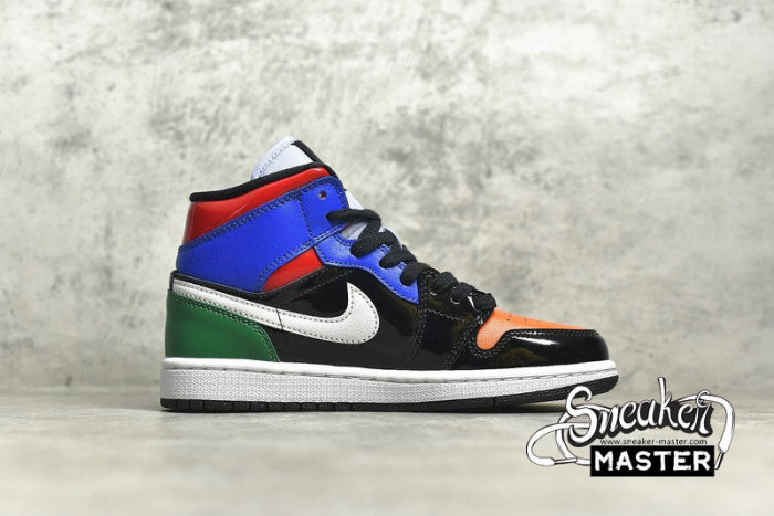 NIKE AIR JORDAN 1 MID SE MULTI PATENT BLACK/WHITE/MULTI-CLOR CV5276-001