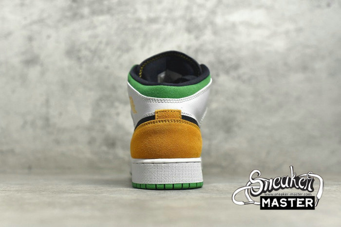 NIKE AIR JORDAN 1 MID SE GS OAKLAND WHITE/LASER ORANGE/BLACK/LUCKY GREEN BQ6931-101