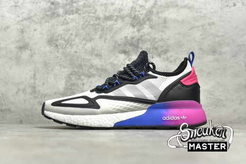 ADIDAS ZX 2K BOOST SHOES CLOUD WHITE/CORE BLACK/PURPLE-BLUE FV8835