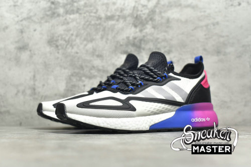 ADIDAS ZX 2K BOOST SHOES CLOUD WHITE/CORE BLACK/PURPLE-BLUE FV8835