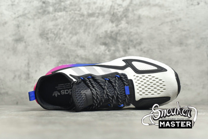 ADIDAS ZX 2K BOOST SHOES CLOUD WHITE/CORE BLACK/PURPLE-BLUE FV8835