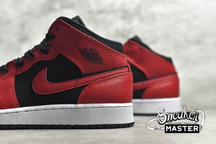 NIKE AIR JORDAN 1 MID GS REVERSE BRED BLACK/WHITE/GYM RED 554725-054