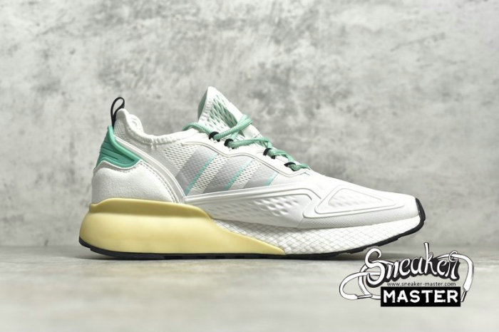 ADIDAS ZX 2K BOOST SHOES CRYSTAL WHITE/GREY ONE/HI-RES GREEN FX4172