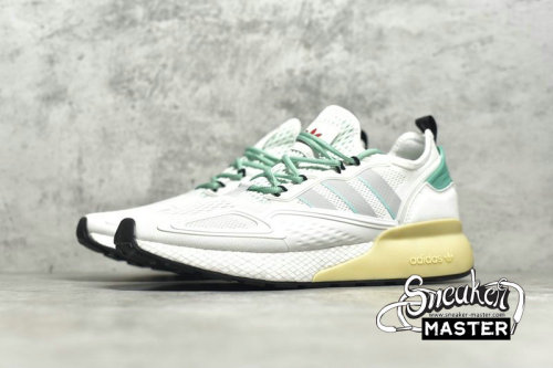 ADIDAS ZX 2K BOOST SHOES CRYSTAL WHITE/GREY ONE/HI-RES GREEN FX4172