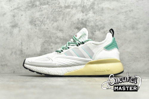 ADIDAS ZX 2K BOOST SHOES CRYSTAL WHITE/GREY ONE/HI-RES GREEN FX4172