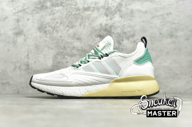 ADIDAS ZX 2K BOOST SHOES CRYSTAL WHITE/GREY ONE/HI-RES GREEN FX4172