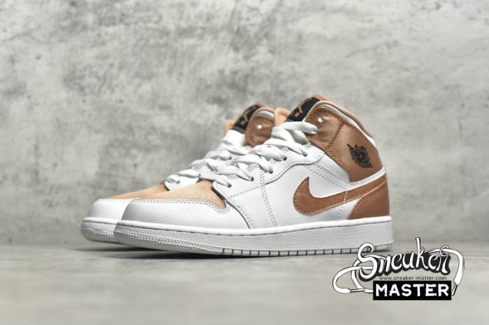 NIKE AIR JORDAN 1 MID GS WHITE/ROSE GOLD-BLACK 555112-190