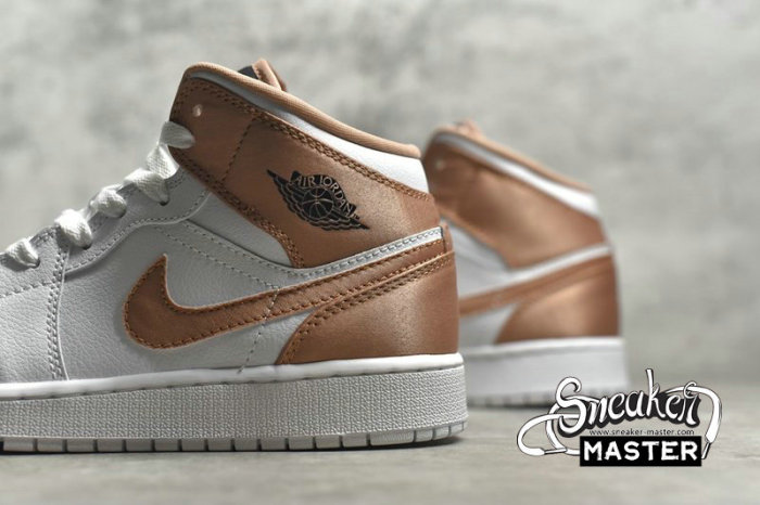 NIKE AIR JORDAN 1 MID GS WHITE/ROSE GOLD-BLACK 555112-190
