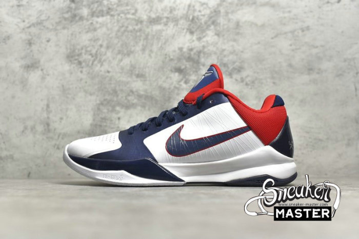 NIKE ZOOM KOBE 5 USA WHITE/OBSIDIAN-SPORT RED 386430-103