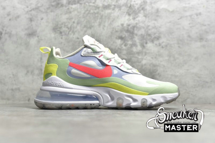 NIKE AIR MAX 270 REACT REGRIND SOLES WHITE/FLASH CRIMSON/CUCUMBER GREEN DB5927-161