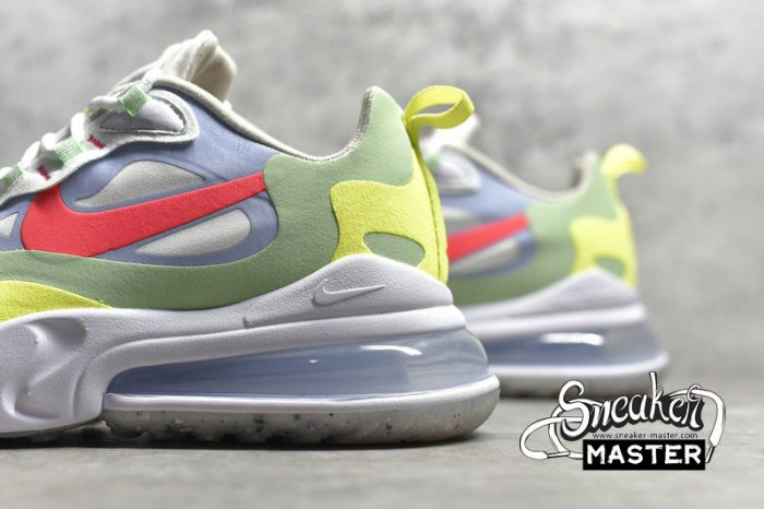 NIKE AIR MAX 270 REACT REGRIND SOLES WHITE/FLASH CRIMSON/CUCUMBER GREEN DB5927-161
