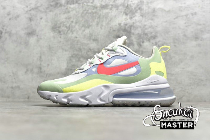NIKE AIR MAX 270 REACT REGRIND SOLES WHITE/FLASH CRIMSON/CUCUMBER GREEN DB5927-161
