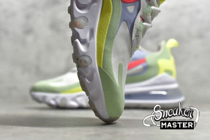 NIKE AIR MAX 270 REACT REGRIND SOLES WHITE/FLASH CRIMSON/CUCUMBER GREEN DB5927-161