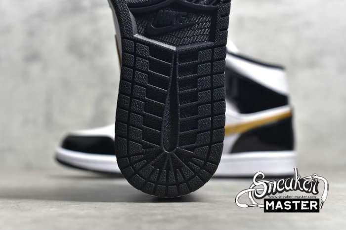 NIKE AIR JORDAN 1 MID PATENT BLACK/WHITE-METALLIC GOLD 852542-007