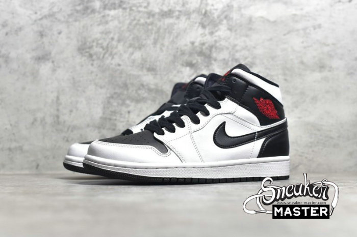 NIKE AIR JORDAN 1 MID REVERSE BLACK TOE WHITE/BLACK/RED BQ6472-101
