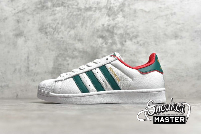 ADIDAS SUPERSTAR SHOES CLOUD WHITE/GREEN/RED-GOLD BC0198