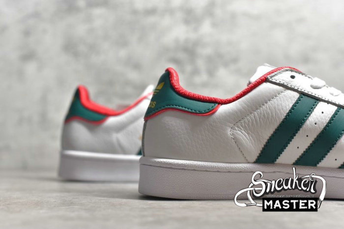 ADIDAS SUPERSTAR SHOES CLOUD WHITE/GREEN/RED-GOLD BC0198