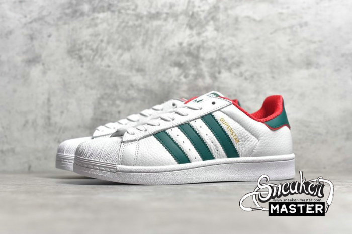 ADIDAS SUPERSTAR SHOES CLOUD WHITE/GREEN/RED-GOLD BC0198