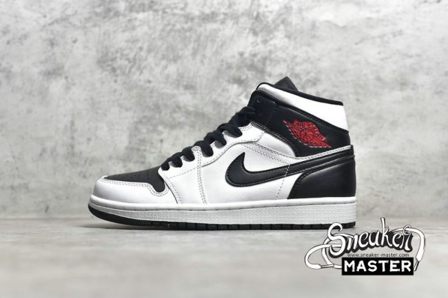 NIKE AIR JORDAN 1 MID REVERSE BLACK TOE WHITE/BLACK/RED BQ6472-101