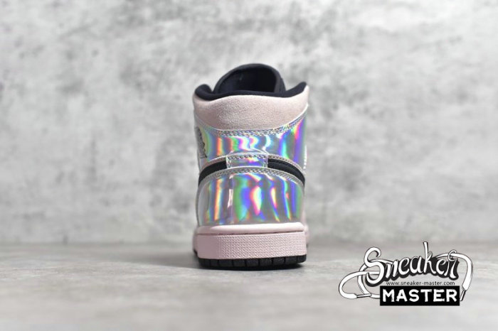 NIKE AIR JORDAN 1 MID IRIDESCENT BARELY ROSE/BLACK/SILVER BQ6472-602