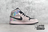 NIKE AIR JORDAN 1 MID IRIDESCENT BARELY ROSE/BLACK/SILVER BQ6472-602