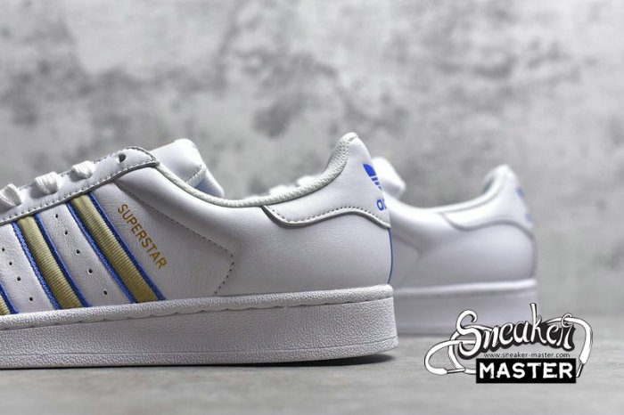 ADIDAS SUPERSTAR SHOES CLOUD WHITE/BLUE/GOLD CG6019