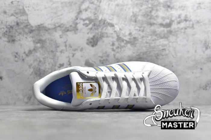 ADIDAS SUPERSTAR SHOES CLOUD WHITE/BLUE/GOLD CG6019