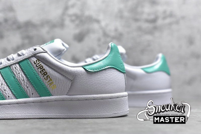 ADIDAS SUPERSTAR SHOES CLOUD WHITE/HI-RES GREEN/GOLD METALLIC B41995