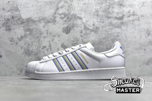ADIDAS SUPERSTAR SHOES CLOUD WHITE/BLUE/GOLD CG6019