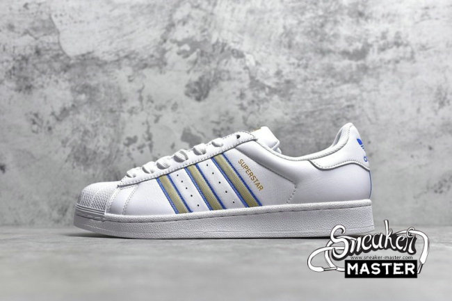 ADIDAS SUPERSTAR SHOES CLOUD WHITE/BLUE/GOLD CG6019
