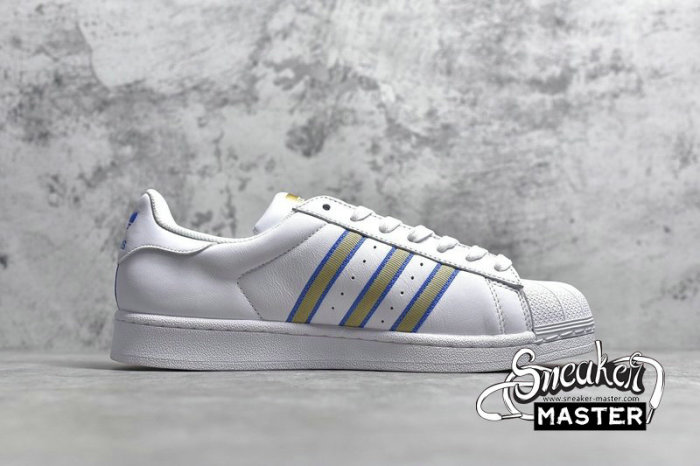 ADIDAS SUPERSTAR SHOES CLOUD WHITE/BLUE/GOLD CG6019