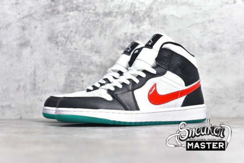 NIKE AIR JORDAN 1 MID ALTERNATE SWOOSH BLACK/UNIVERSITY RED/WHITE/LUCID GREEN BQ6472-063
