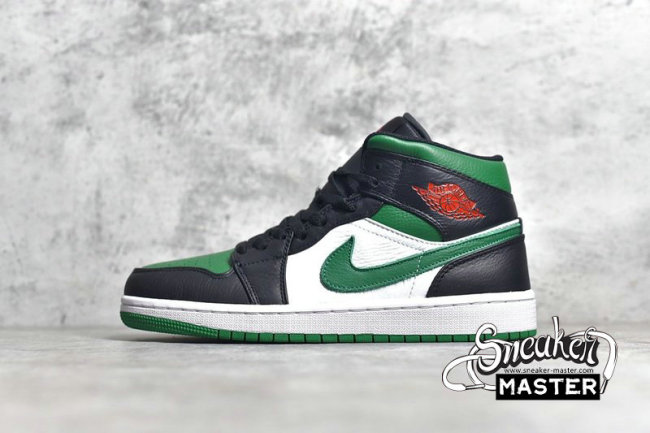 NIKE AIR JORDAN 1 MID GREEN TOE BLACK/GYM RED-WHITE-PINE GREEN 554724-067