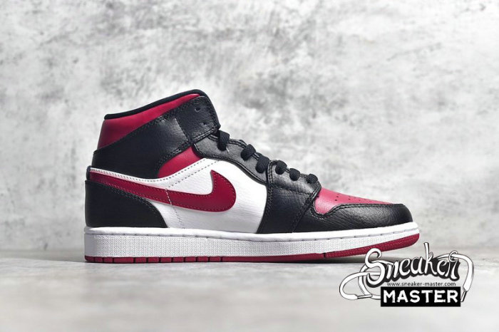 NIKE AIR JORDAN 1 MID BRED TOE BLACK/GYM RED-WHITE 554724-066