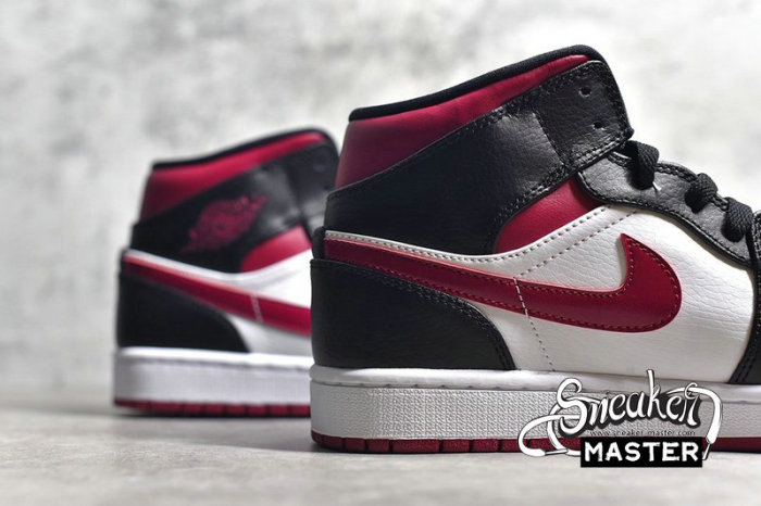 NIKE AIR JORDAN 1 MID BRED TOE BLACK/GYM RED-WHITE 554724-066