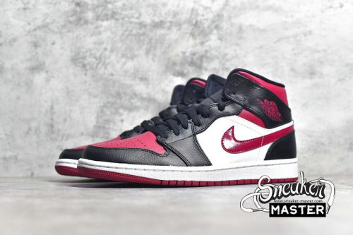 NIKE AIR JORDAN 1 MID BRED TOE BLACK/GYM RED-WHITE 554724-066