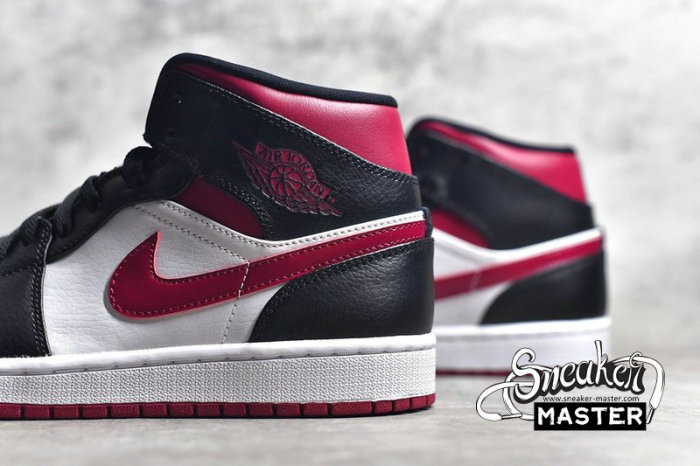 NIKE AIR JORDAN 1 MID BRED TOE BLACK/GYM RED-WHITE 554724-066