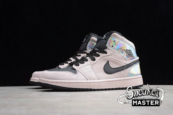 NIKE AIR JORDAN 1 MID DIRTY POWDER IRIDESCENT BARELY ROSE/BLACK/MULTI BQ6472-60