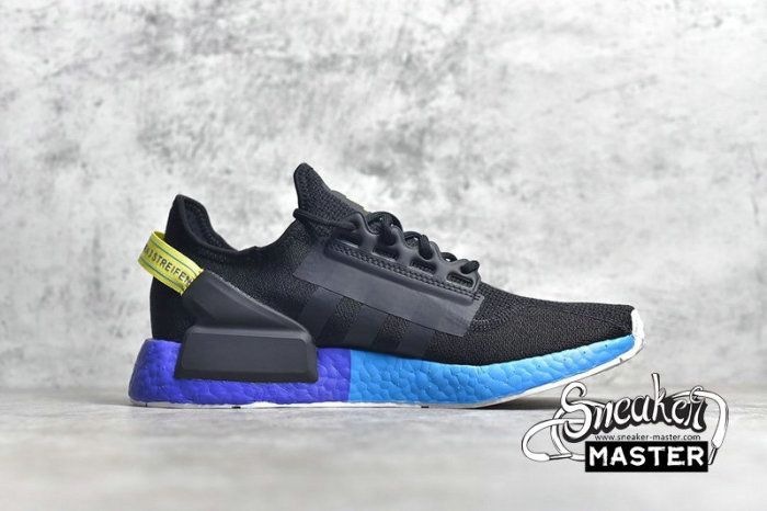 ADIDAS NMD R1 V2 CORE BLACK/CARBON-YELLOW/BLUE FX4147